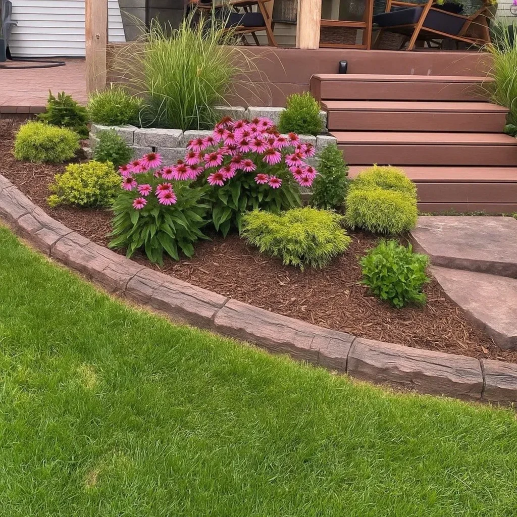 Curved landscape curbing around garden bed